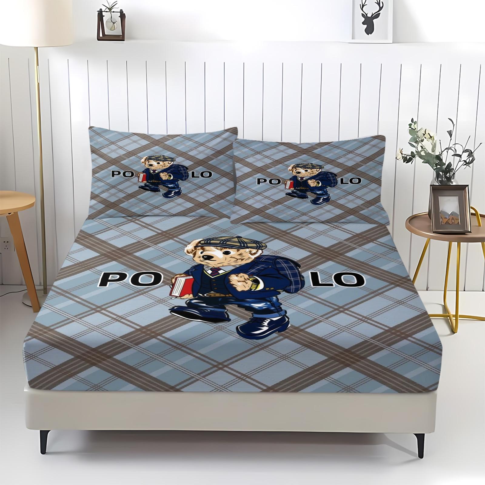 Teddy Bear Pattern Bed Sheet, Comfortable Printed Pattern, Includes 1 Bed Sheet and 2 Pillowcases, Comfortable Bedding, Non slip Dust Cover Suitable for Bedroom and Guest Room, Suitable as a Gift for Children or Adults