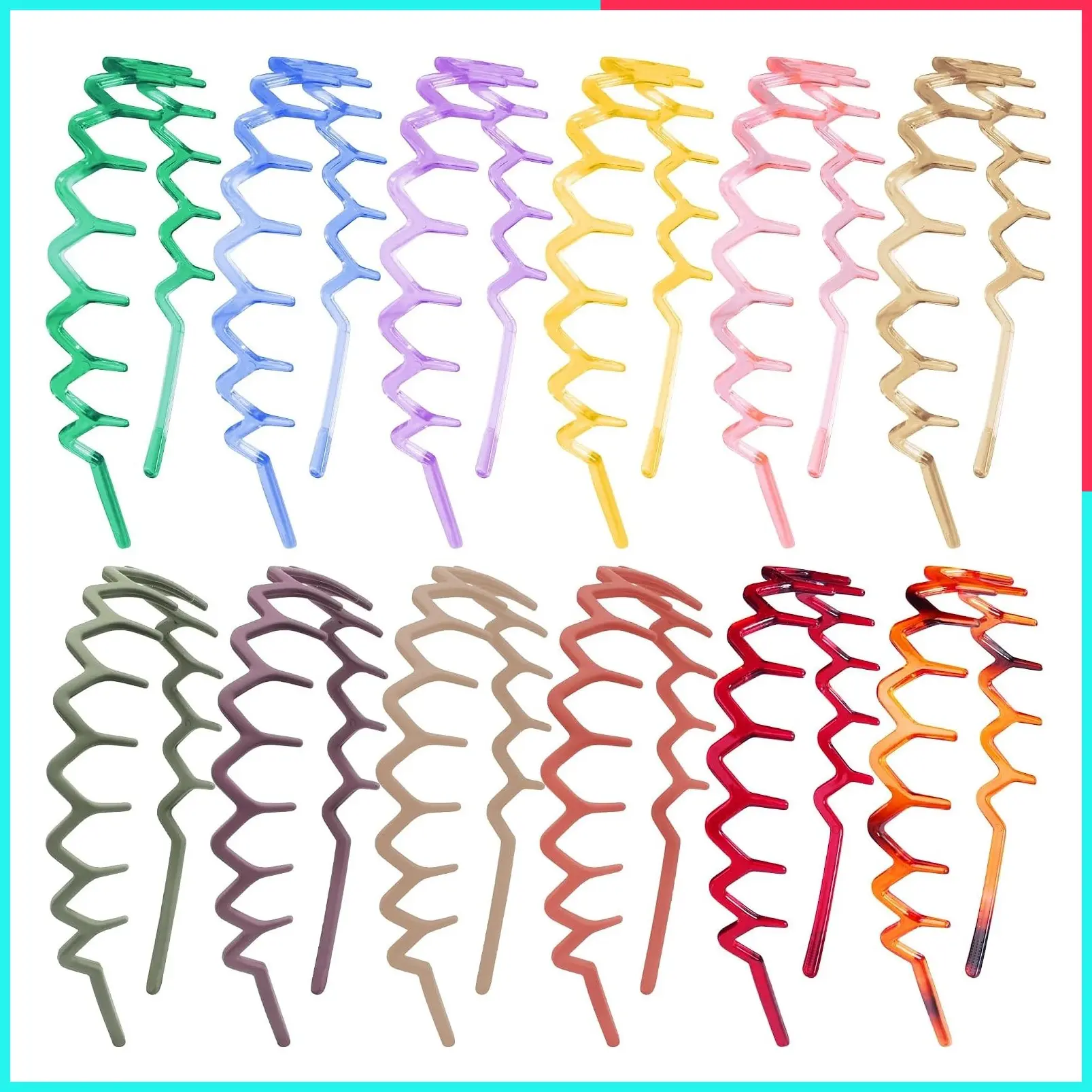 12 Pcs Colorful Non Slip Zig Zag Headbands for Women Girls, Plastic Shark Tooth Hair Accessories Cute Hair Clips Keep Hair Back Stay in Place