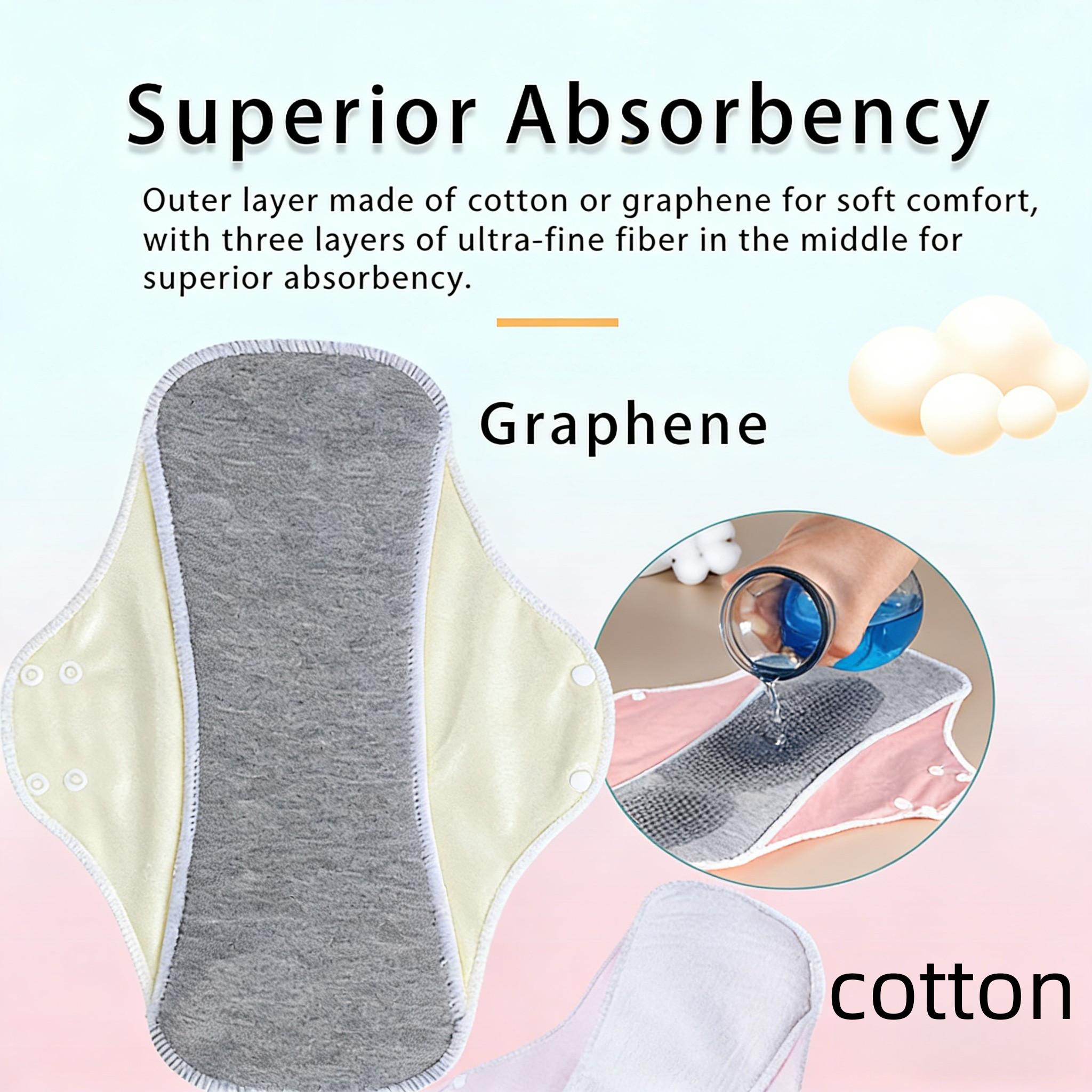 Reusable Washable Sanitary Pads, Graphene Cotton, Heavy Flow, Breathable Liner, High Absorbency, Night Use, 6 Pack Value Bundle,  Leak-Proof, Heavy Flow Overnight Menstrual Cloth Pads, Washable & Reusable，  (5 Colors: Skin/Green/Pink/Coral/Yellow)