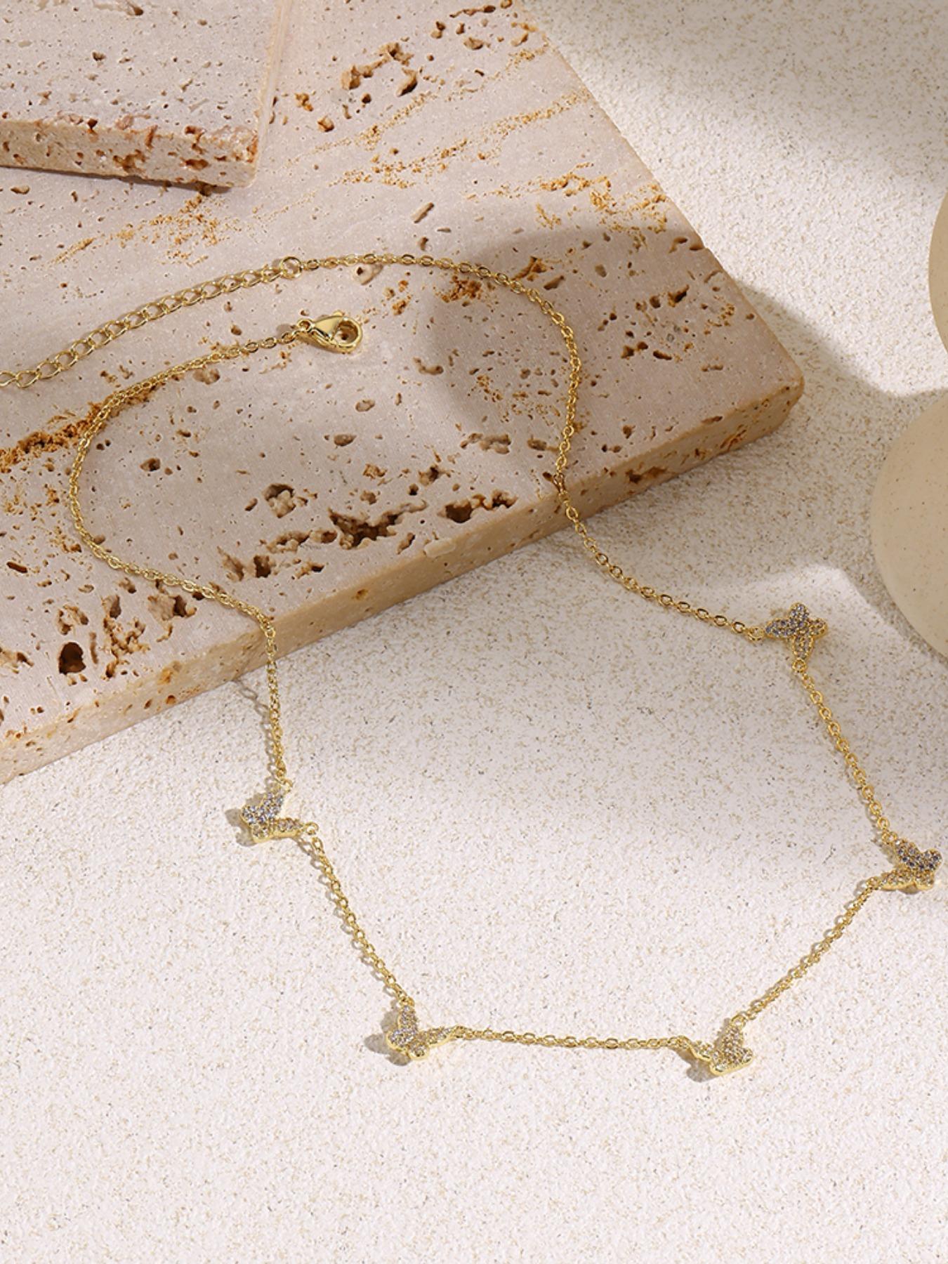 2 Piece Butterfly Necklace Bracelet Set, Women's Unique Letter Jewelry, Trendy Layered Chain Gift, Cute Fashion Accessories