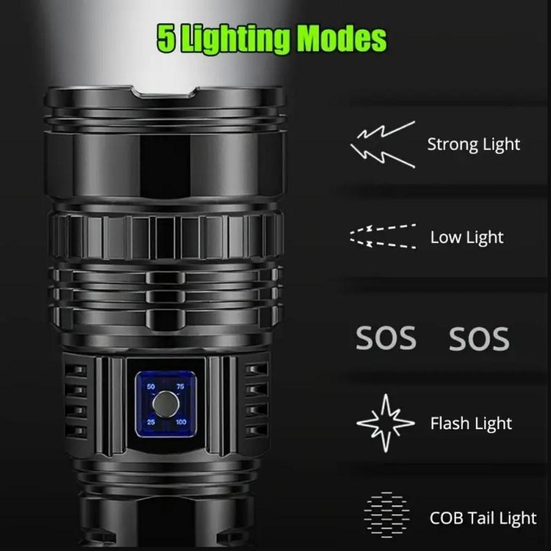 Usb Rechargeable Led Flashlight, 5 Modes Zoomable Tactical Flashlight, High Powered Flashlight, High Lumen Flashlight, Portable Lighting Led Light, Outdoor Flashlight Tools for Camping Hiking, Led Lights, Adjustable Tactical Flashlight
