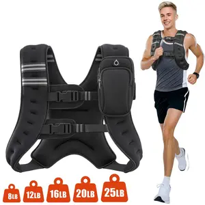 Weighted Vest 8/12/16/20/25lbs H-Type Secure Fit Workout Equipment, Mesh Phone Pocket Reflective Tape Rucking Vest Daily Outdoor Fitness Training