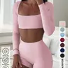 【Black Friday】Women's Sporty Plain Long Sleeve Cropped Top & Skinny Shorts, Slim-Fit Athleisure Two-Piece Set, Activewear for Fall, Comfortable Casual Outfit for Daily Wear