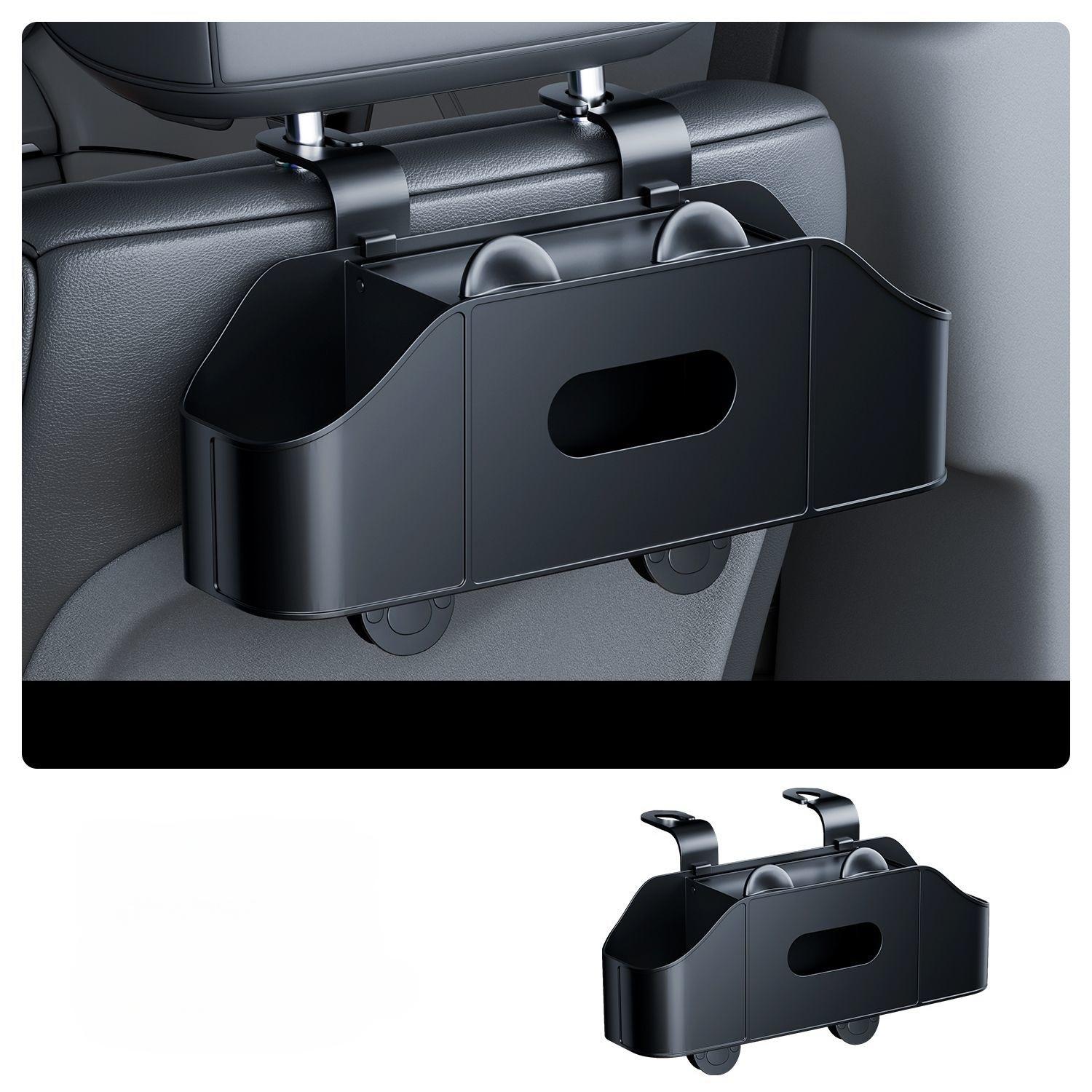 Multifunctional Car Seat Back Organizer Box, Rear Storage Rack with Cup Holder, Paper Towel Dispenser, Car Backseat Organizer for Car Interior Accessories