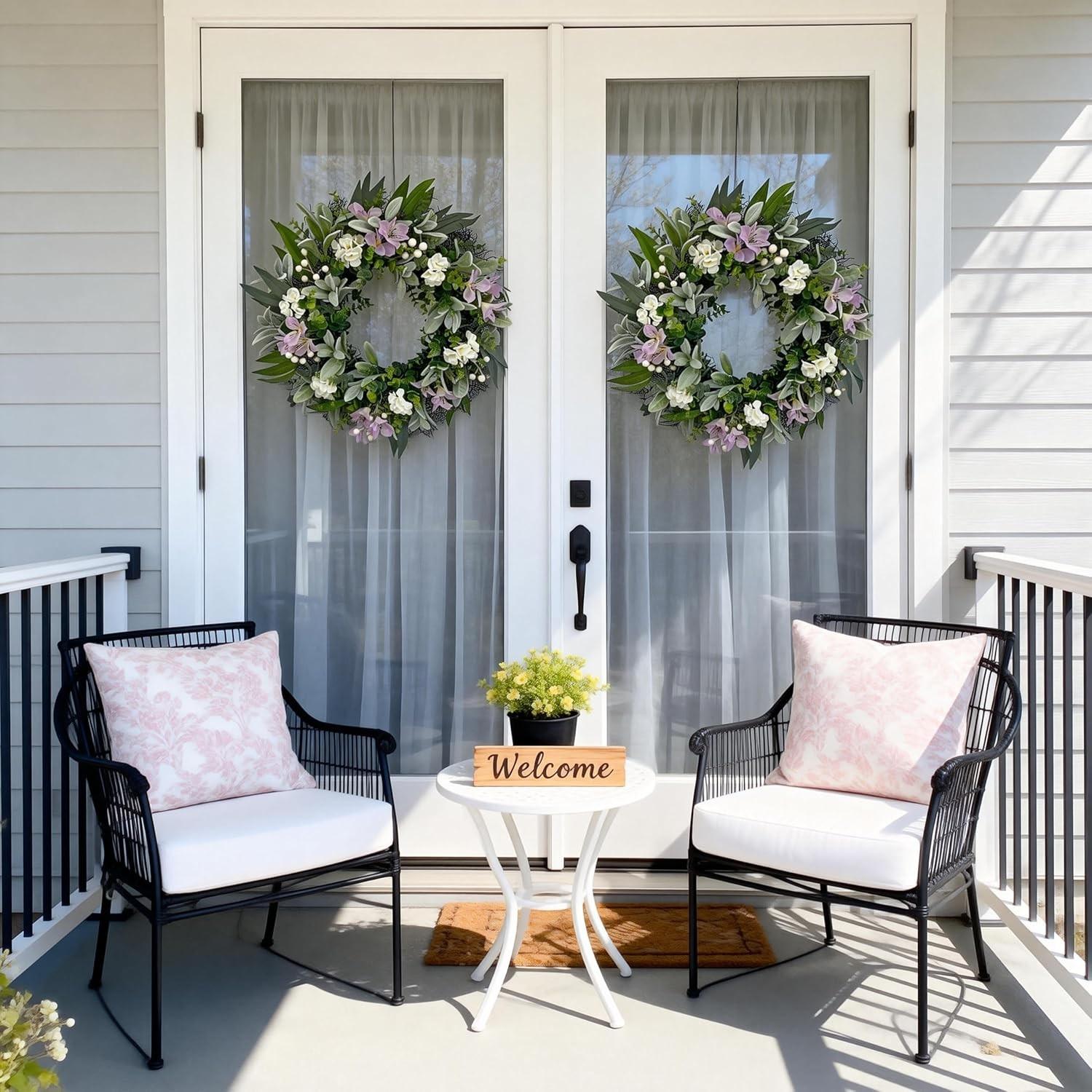 Front Door Wreath, Eucalyptus Leaf Wreath with Flowers and Berries, All-Season Greenery, Farmhouse Home Decor, Indoor Outdoor