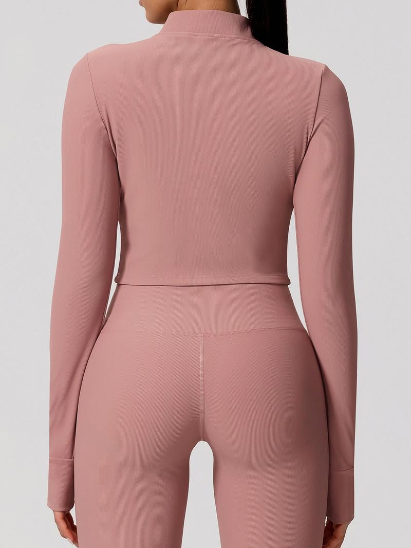 Women's Sporty Zipper Jacket, Long Sleeve Running Gym Yoga Top, High Neck Thumb Loop Cuffs, Quick Dry Polyester Spandex Fabric, Athletic Jackets