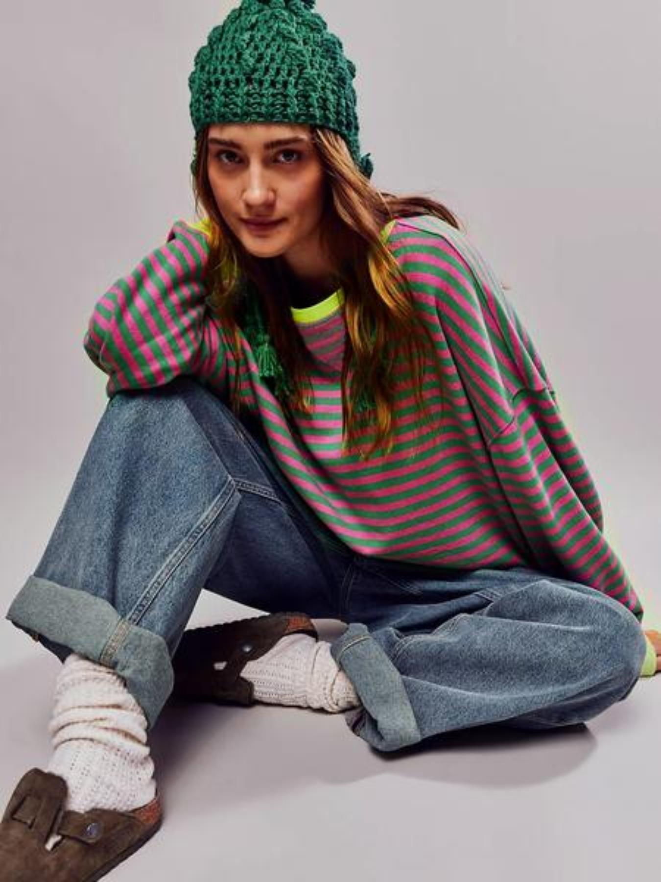 Women's Loose-Fit Casual Colorblock Striped Long Sleeve Pullover Hoodie, Fashionable All-Season Wear, Stylish Daily, Womenswear