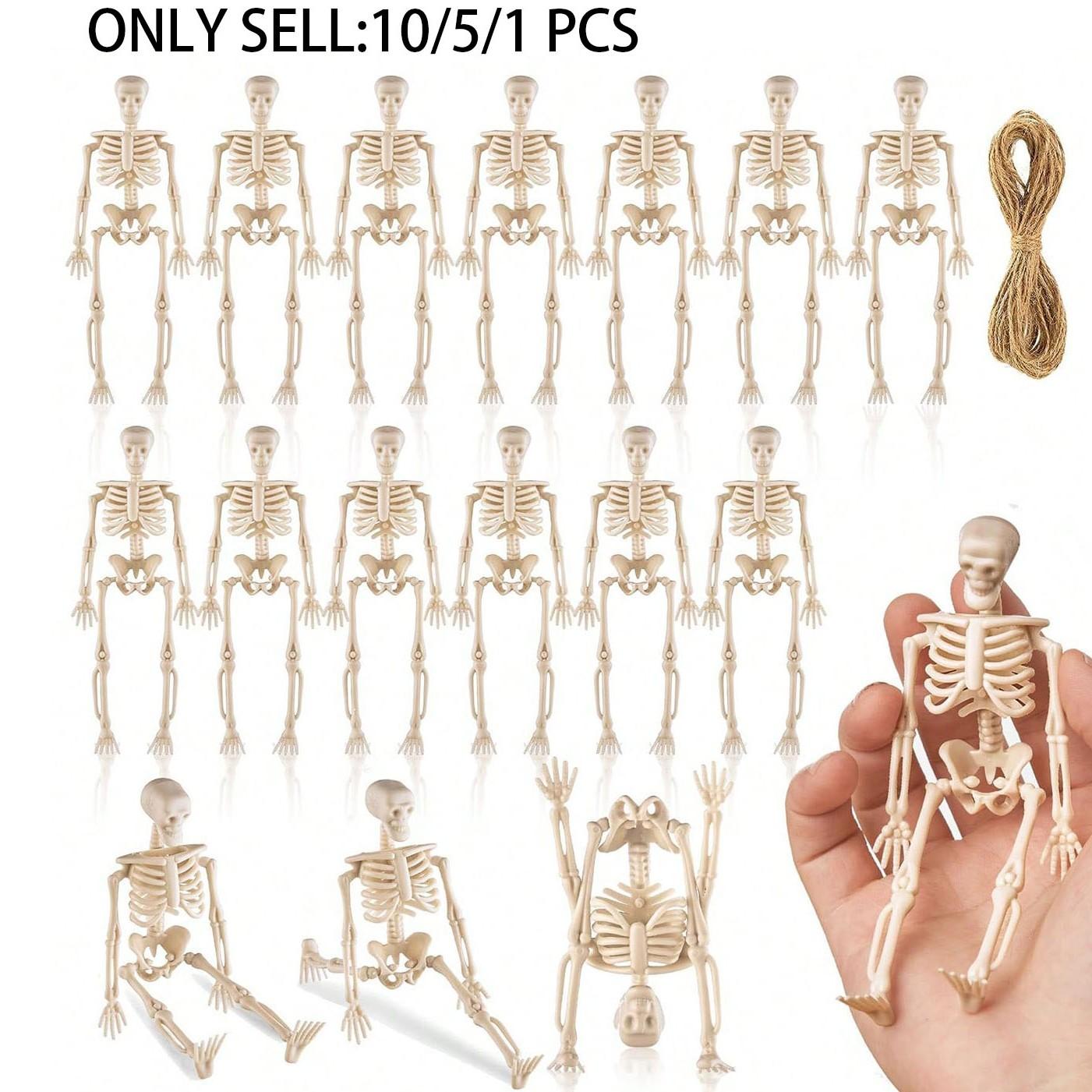 Halloween Decorations, Adjustable Small Skull Plastic Skeletons, Perfect for Porch, Yard, Cemetery, Haunted House Parties, DIY Halloween Props