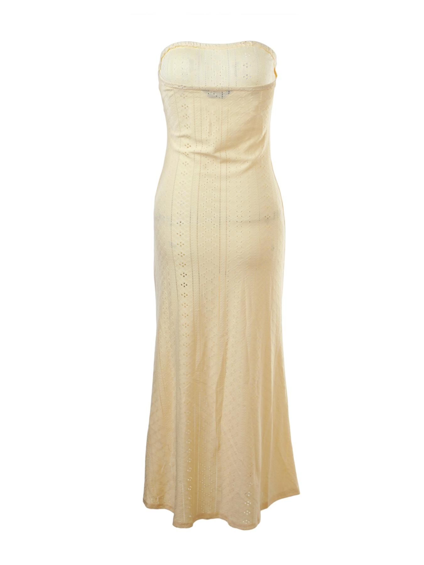 Women's Plain Eyelet Embroidery Ruched Split Thigh Tube Dress, Casual Strapless Sleeveless Long Dress for Summer, Women's Clothing for Beach Holiday, Womenswear, Lady