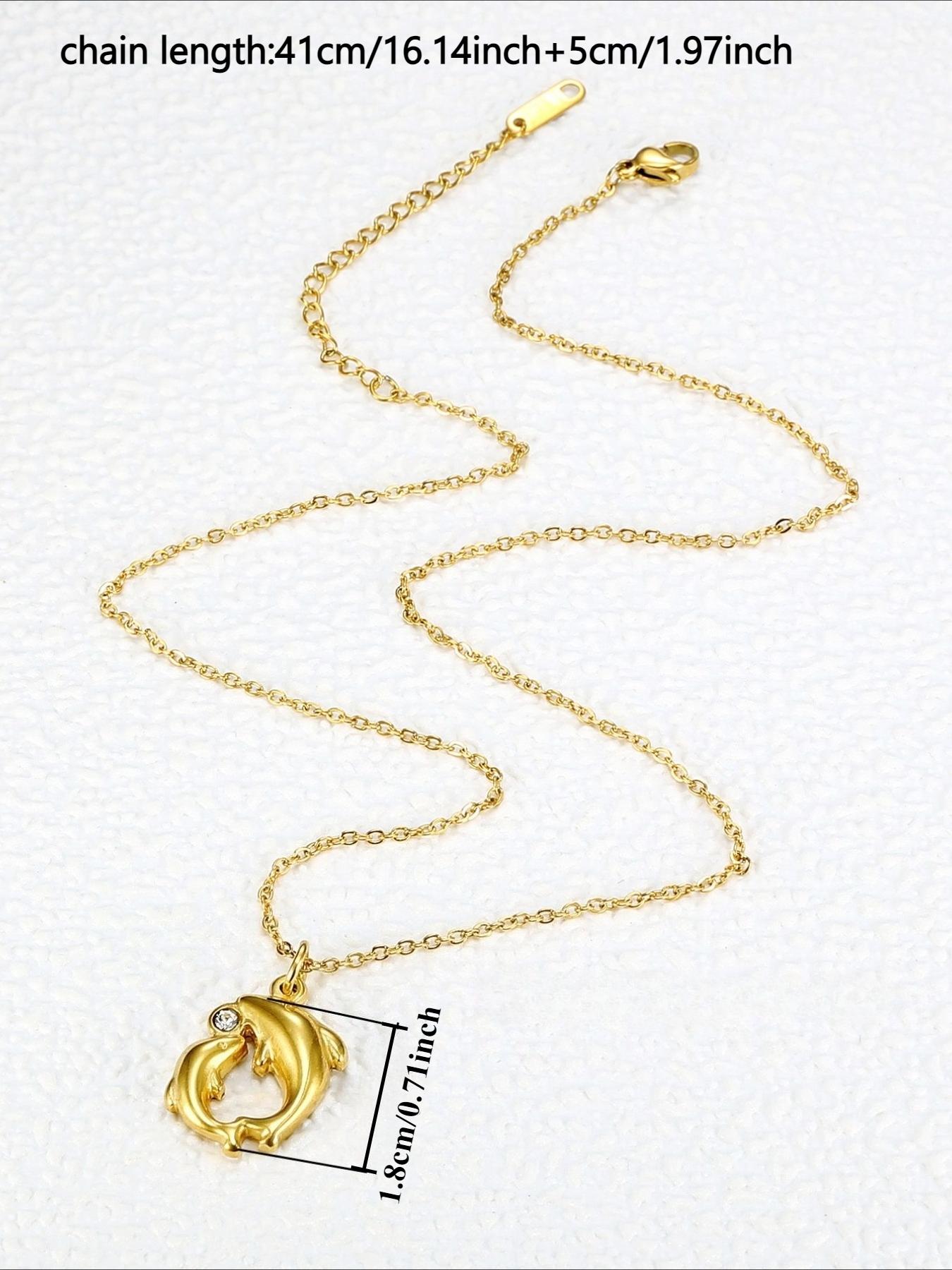 Stainless Steel Double Dolphin Set Zircon Necklace, Three-dimensional Dolphin Shape, High-end Stainless Steel Accessories, Versatile for Daily Use