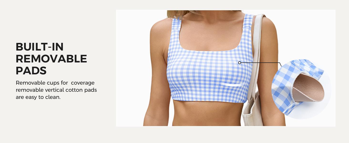 Aoysky Women's 2-Piece Gingham Workout Set - Padded Open-Back Crop Tank, High-Waist Sports Shorts, Women's Clothes, Open-Back Detail Flatters from Behind for Yoga, Two Piece Set