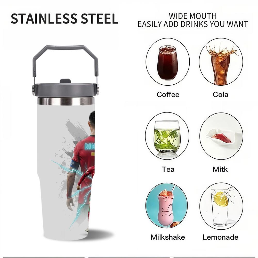1pc 30oz stainless steel large-capacity car water bottle, Number 7 jersey Pattern，for Cristiano Ronaldo fans.for football enthusiasts. various patterns to choose from, fan gift, Outdoor camping Coffee Cups & Mugs