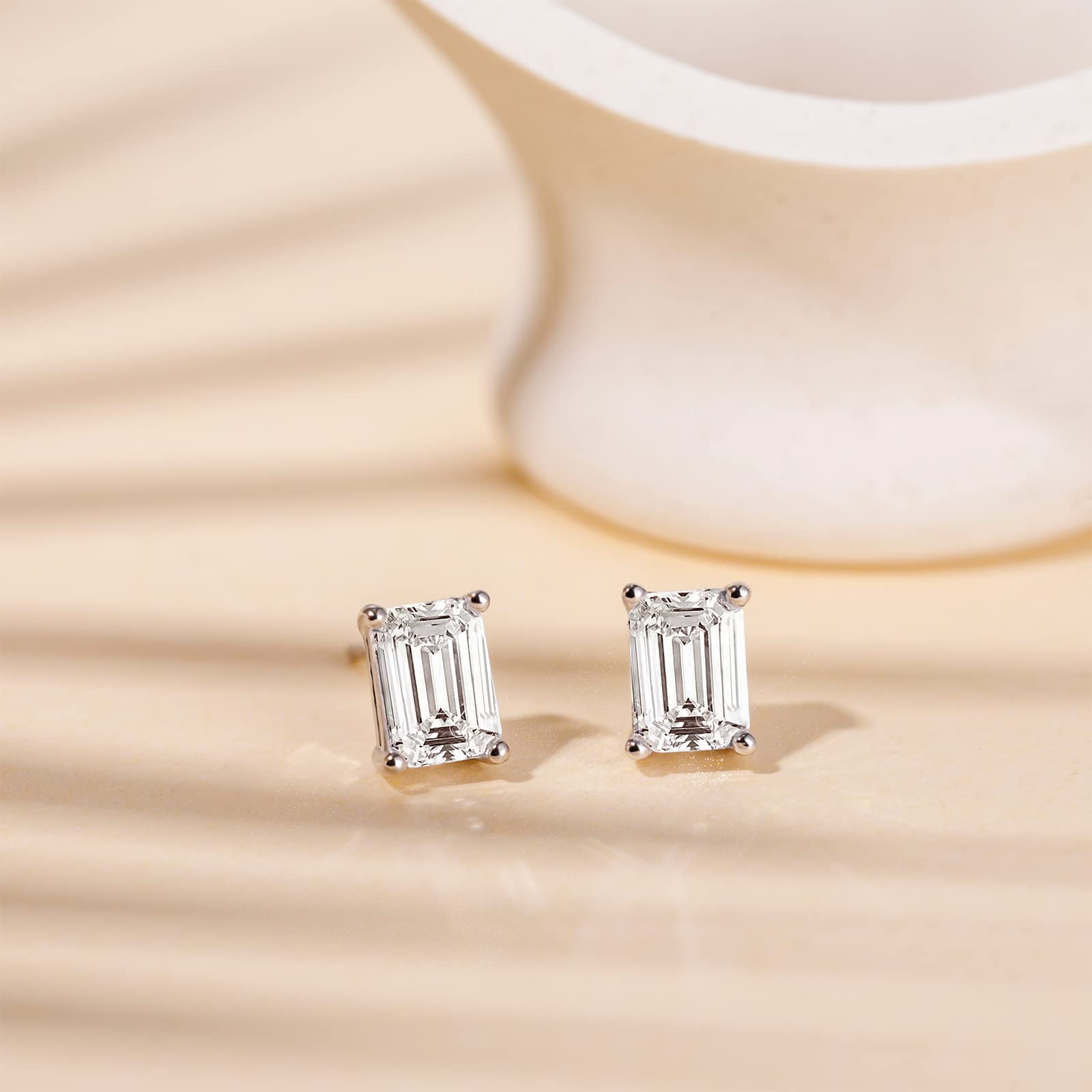 EAMTI 1CT*2 Emerald Cut 925 Sterling Silver Cubic Zirconia Stud Earrings for Women CZ Stud Small Cute Earrings Hypoallergenic