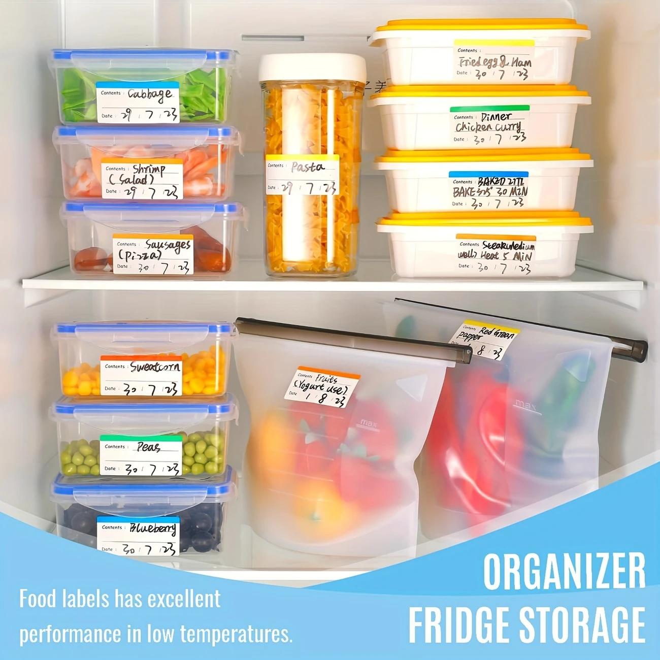 10 waterproof and detachable frozen food labels, easy to tear off date and content markings, durable and portable food storage labels, suitable for homes and restaurants, colorful refrigerator labels, food storage label stickers, stickers for food contain