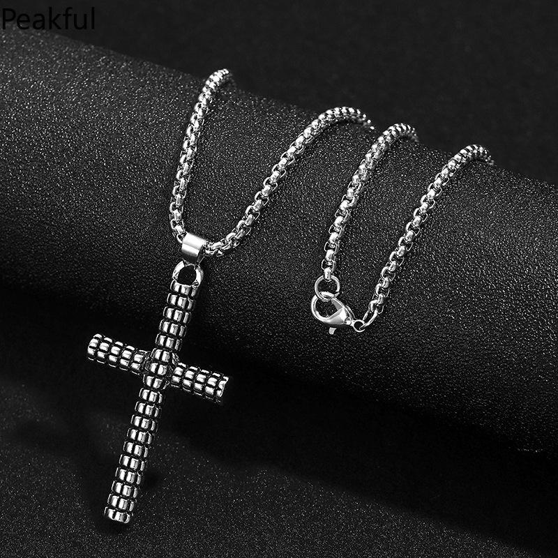Vintage Cross Pendant Necklace,trending distressed granular finish charm with unique indie design.Retro aged texture and versatile daily matching style, sturdy metal build,perfect for streetwear styling,casual hangouts and everyday fashion collocation.