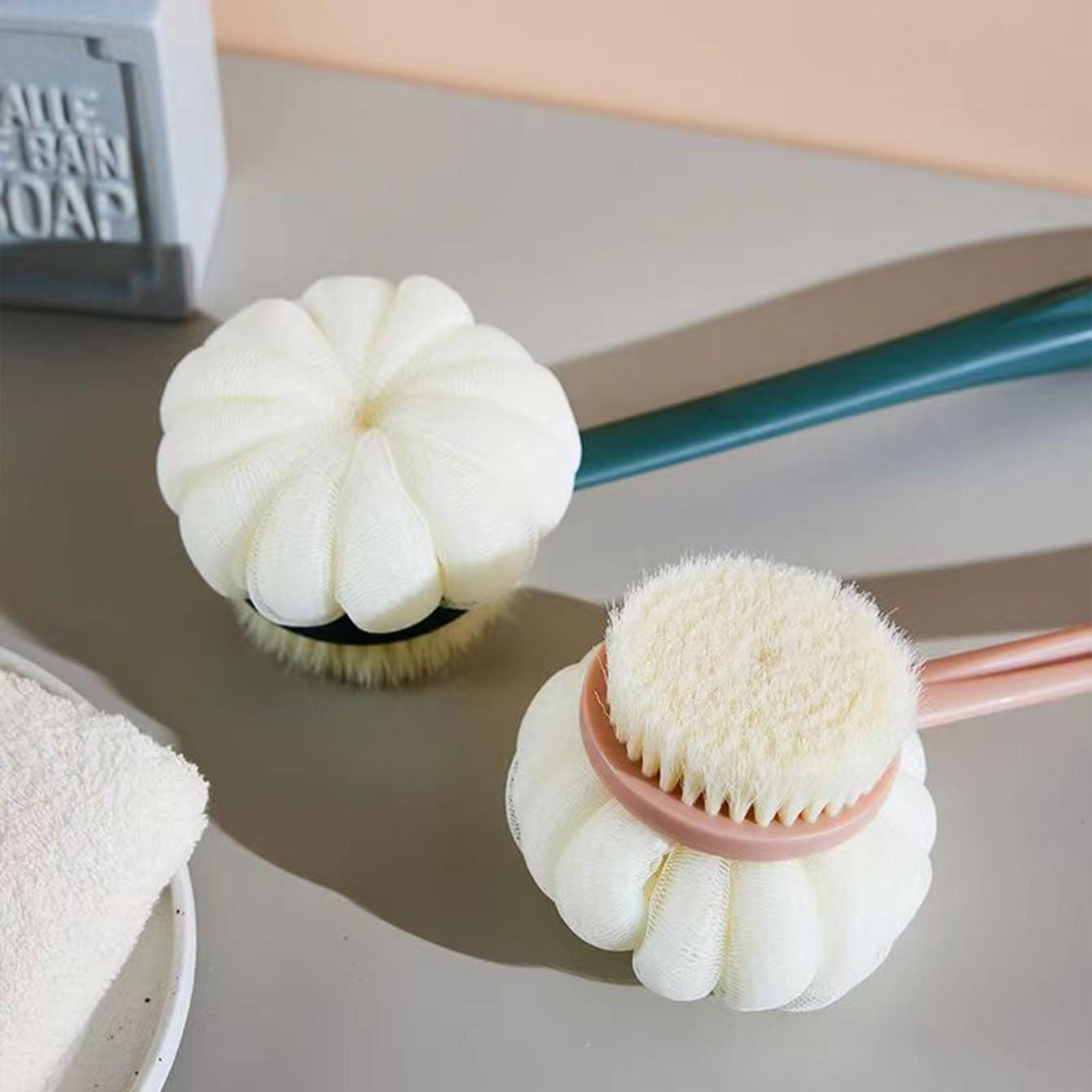 Double-Head Bath Brush Long Handle Exfoliating Nylon Bristles Soft Sponge Deep Cleaning Foaming Body Back Wash Tool