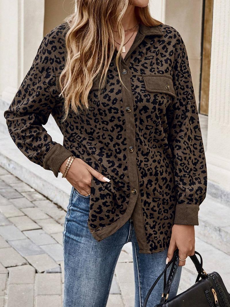 Women's Leopard Print Lapel Jacket, Vintage and Unique Style, Perfect for Daily Shopping, Coffee Dates, Casual Wear