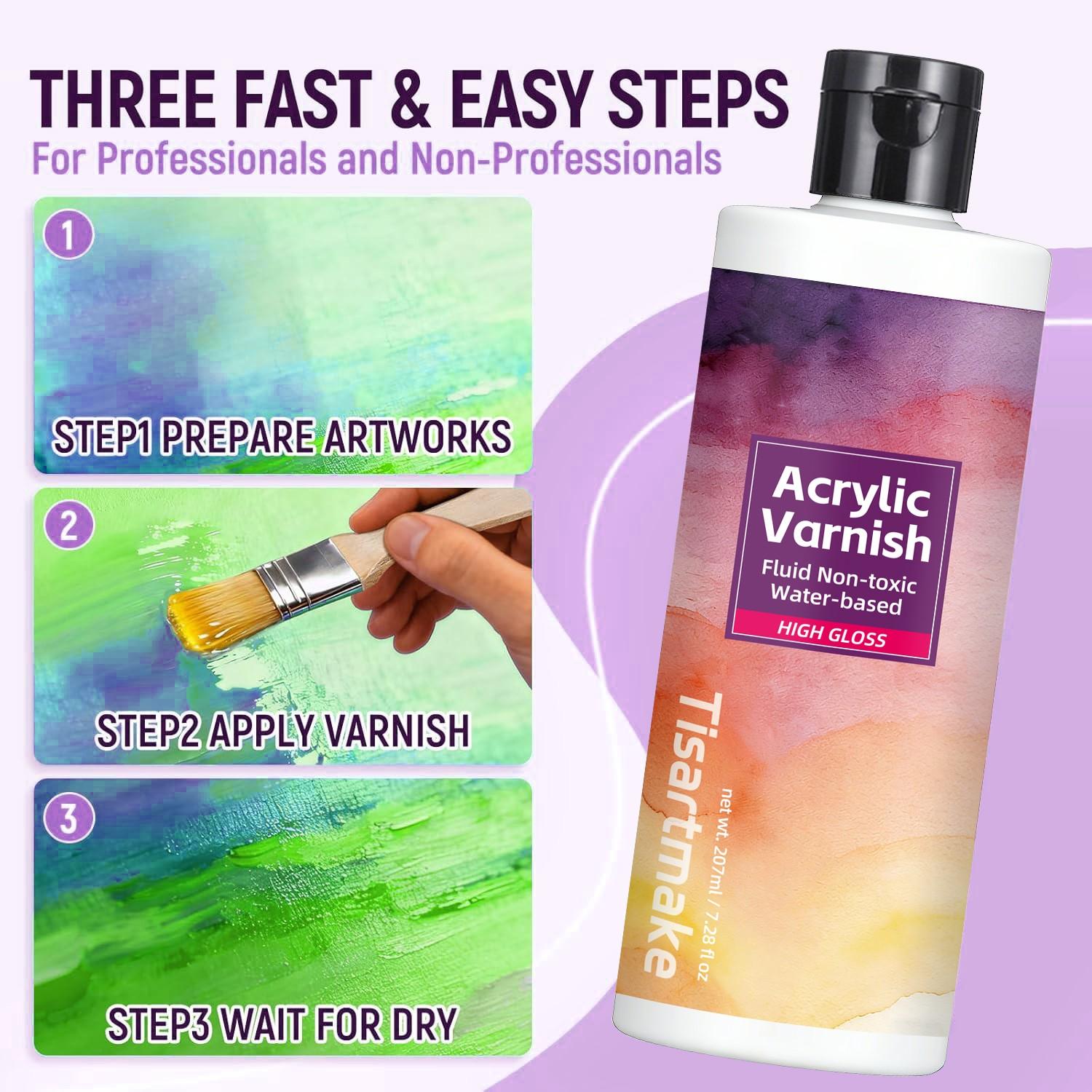 60ml/207ml Acrylic Varnish High Gloss, Quick Drying Clear Protective Coating for Artists, Brushable & Sprayable