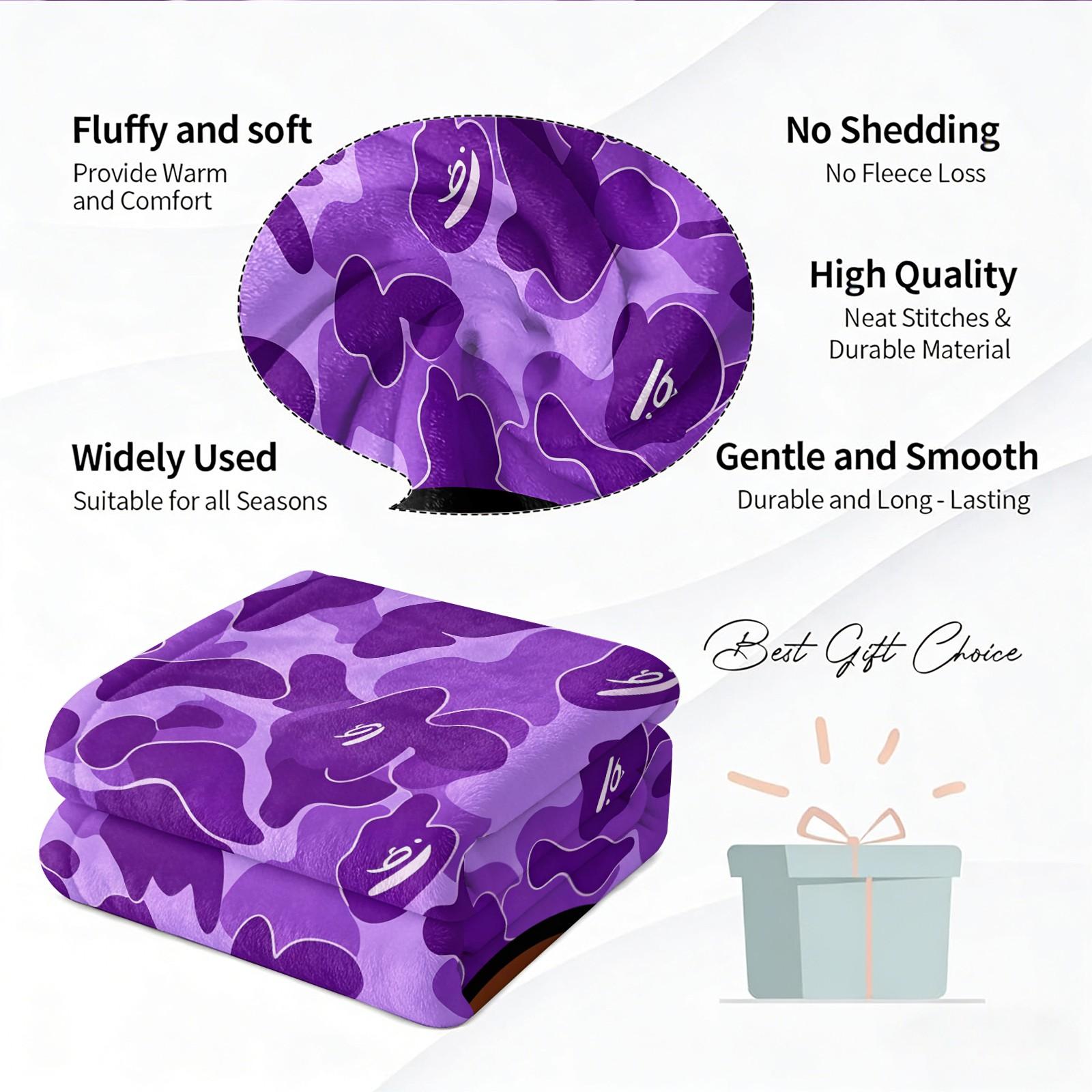 All Season Flannel Blanket, Purple Camouflage Street Cartoon Graphic Fleece Throw Blanket, Monkey Head With Red Star Pattern Warm Nap Blanket, Portable Travel Home Decor Blanket