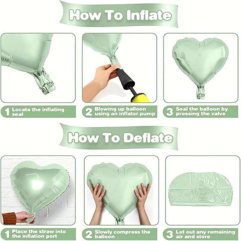 Light green cream colored heart-shaped aluminum foil balloons, 12 heart-shaped balloons with 2 accessories, suitable for jungle adventure parties, birthdays, graduation ceremonies, garden weddings, baby shower party decorations