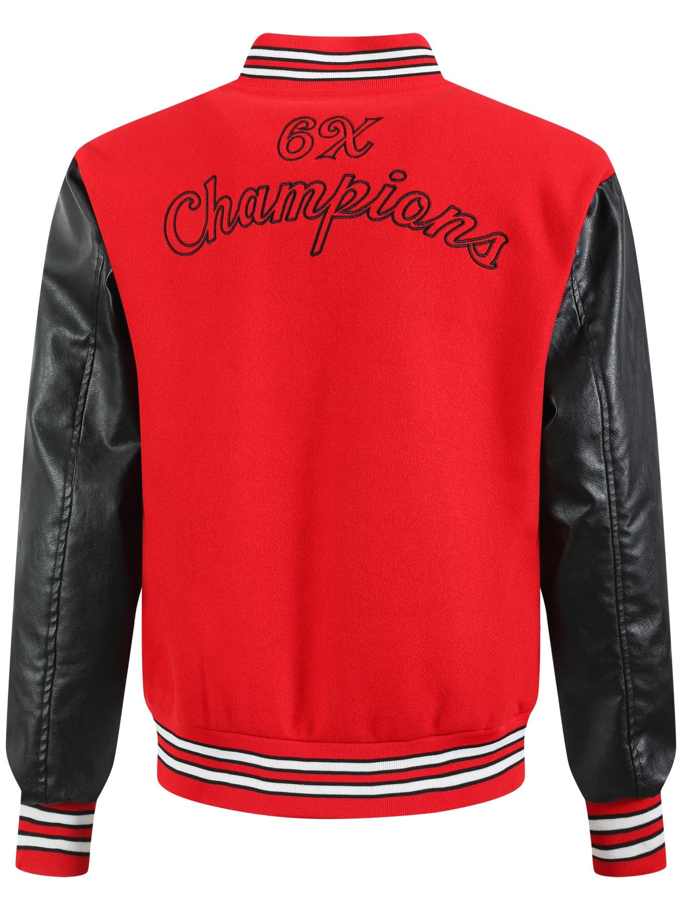 Men's Red Baseball Jacket Casual Loose Fashion High-End Letter Embroidered Jacket Button Front Black PU Long Sleeve College Style Streetwear Jackets Sportswear, Letter Print Jacket