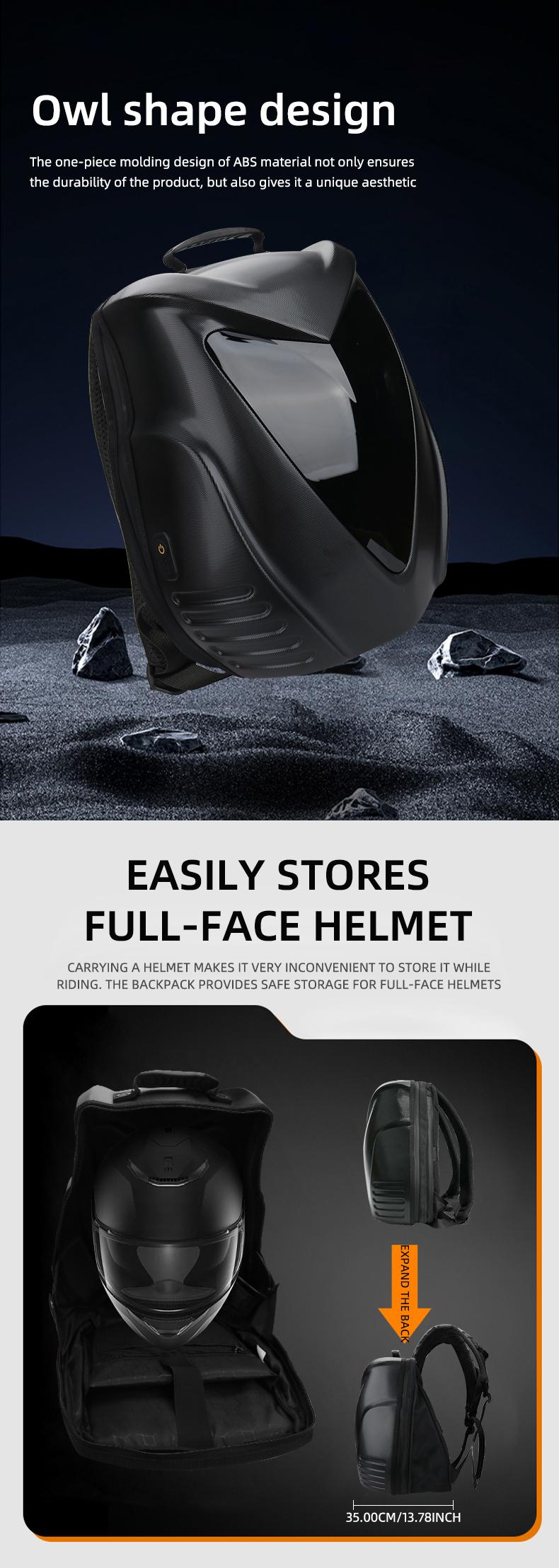 Motorcycle DIY Backpack - Hard Shell Large Capacity with APP, Programmable Backpack Designed by Owl - Ideal for Cycling, Camping, and Travel