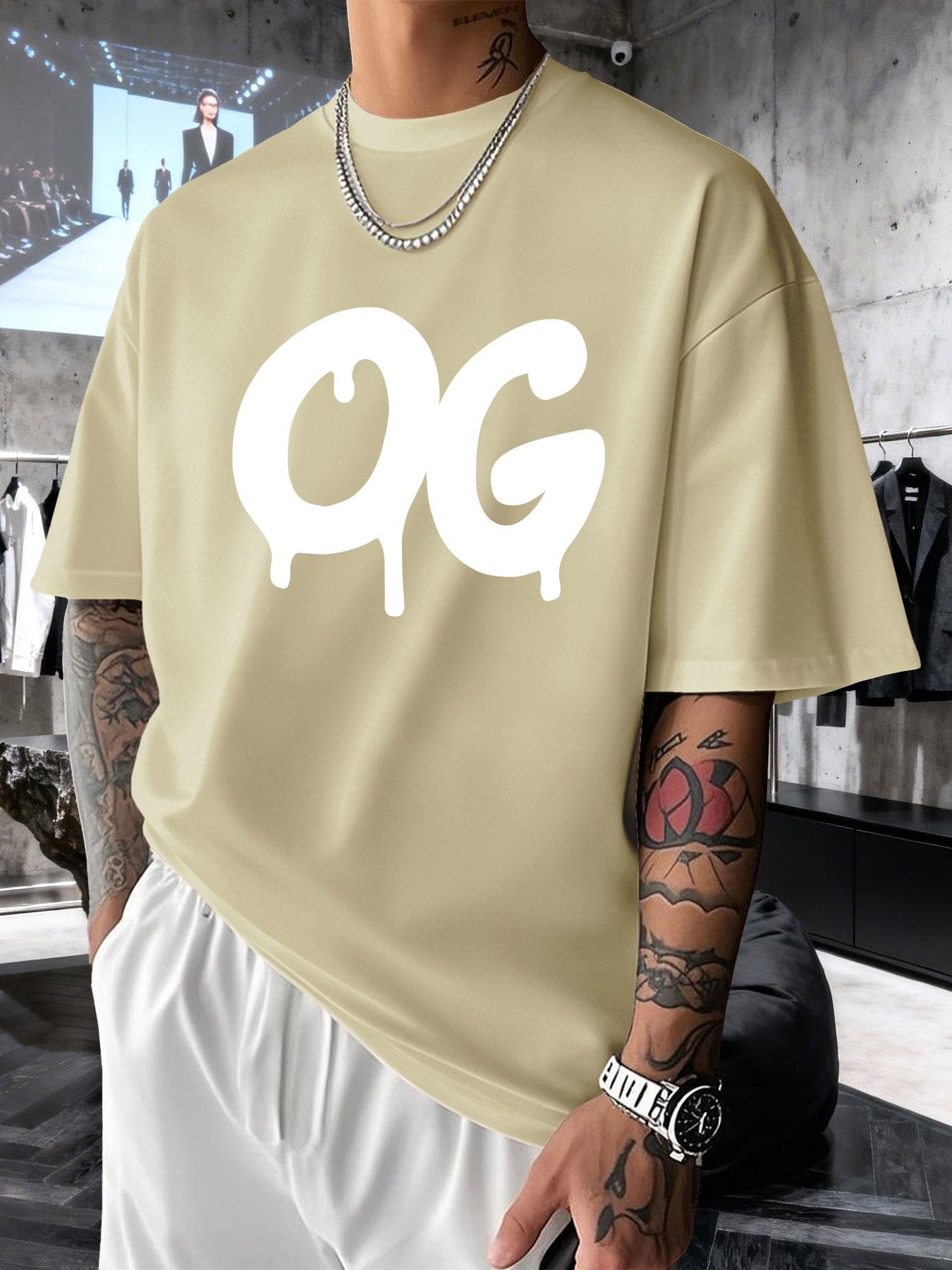 Men's Short Sleeve T-Shirt Summer Og Creative Graffiti Print, American Streetwear Original Gangster Loose Fit Long Top