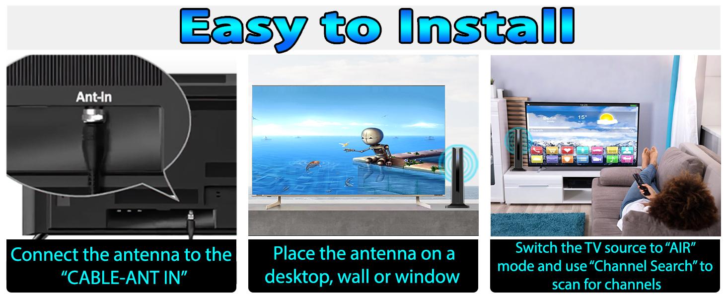 TV Antenna for Indoor Smart HDTV Antenna for Local Channels With 5M Cable And 3M double-sided tape base ,Amplified Signal Booster For 1080p TV and All Older TV's