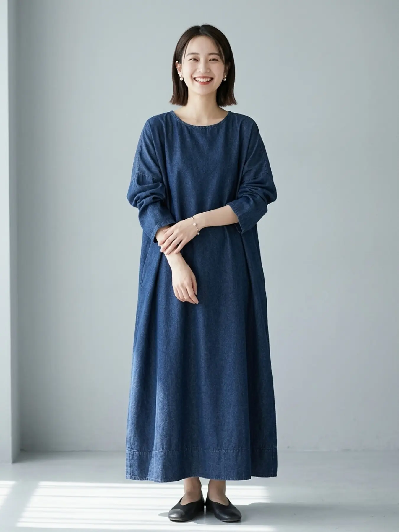 Vintage Denim Dress with Unique Patchwork Design, Casual Style Lantern Sleeve Skirt, Unisex Solid Color Fashion Piece