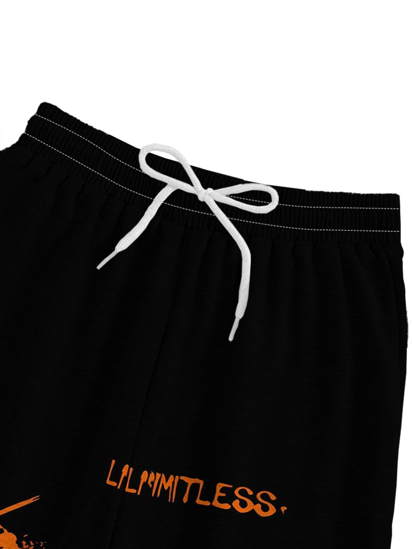 Stylish Men's Printed Track Pants with Gradient Orange Print, Drawstring and Pockets. Comfortable and Casual, Made of Stretch Polyester.