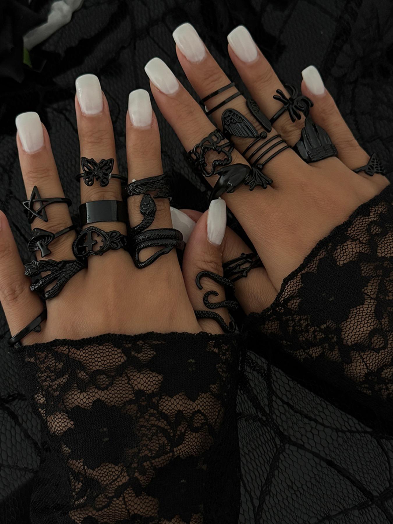 20-Piece Punk Gothic Ring Set, Butterfly Spider Wing Design, Women's Witchy Jewelry for Party Daily Holiday Gifts, All-Season Wear 20-Piece Punk Gothic Ring Set, Butterfly Spider Wing Design, Women's Witchy Jewelry for Party Daily Holiday Gifts, All-Season Wear