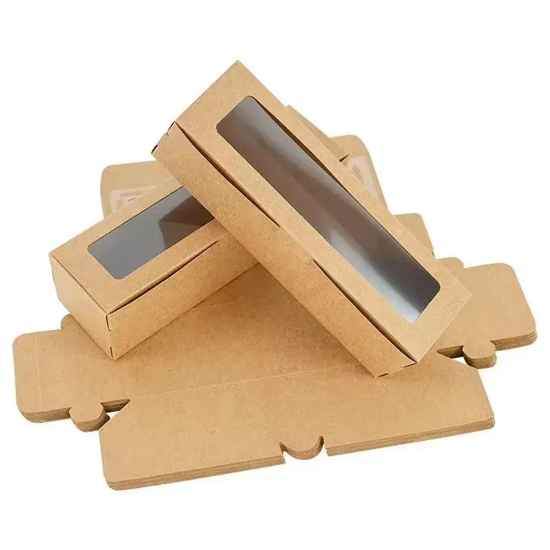 10/20pcs Macaron Packaging Box with Clear Window Flip Lid White Cardboard Kraft PaperDessert Packaging CandyFlower Gift Box PartySupplies