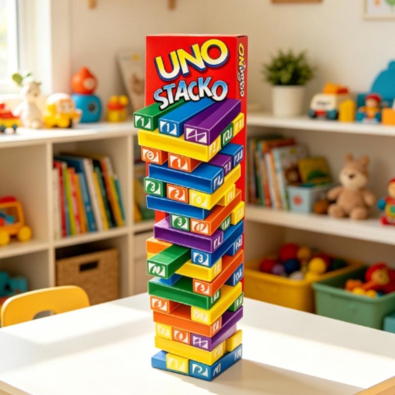 UNO Stacko Game Mattel Classic Stacking Block Game Family Party Board Game Interactive Balancing Toy for Kids & Adults