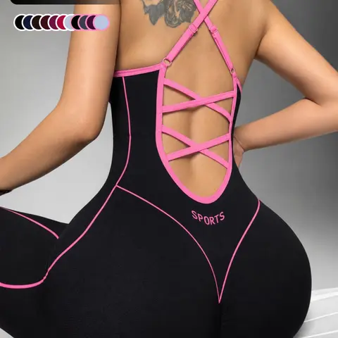 Women's Seamless High Elastic Jumpsuit, Sleeveless Criss Cross Back Design, Sporty Style for All Seasons, Comfortable Yoga & Outdoor Wear