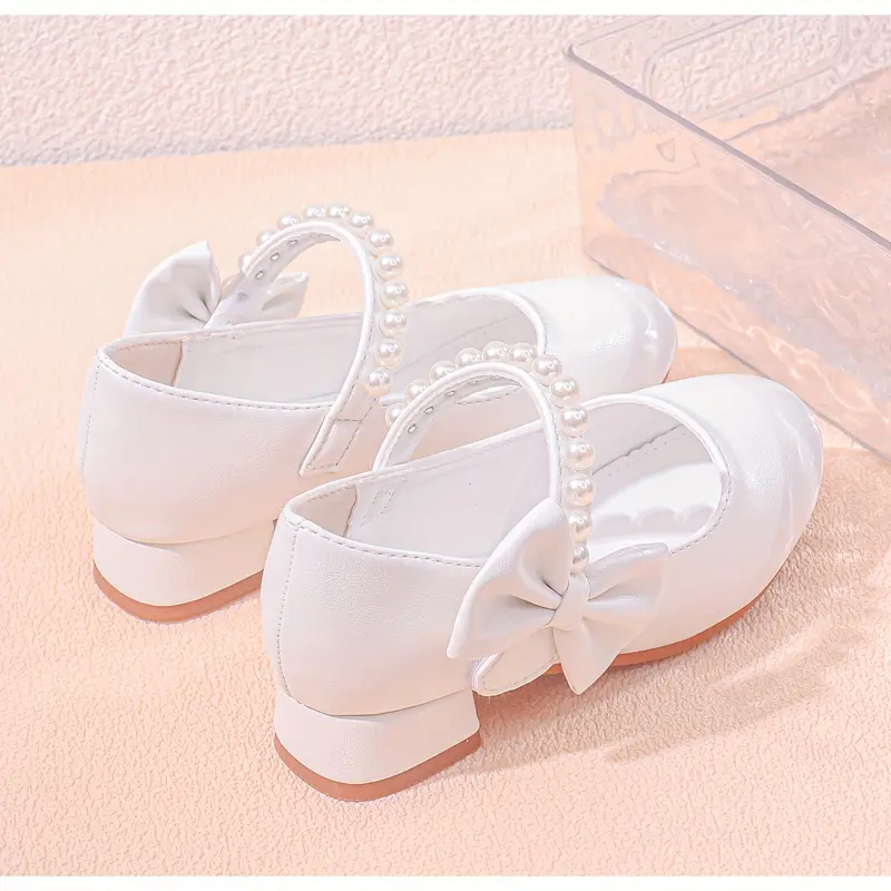 2025 Girls' Princess Theme Round-Toe Flat Shoes - White Bow Detail, Comfortable Everyday Kids' Footwear