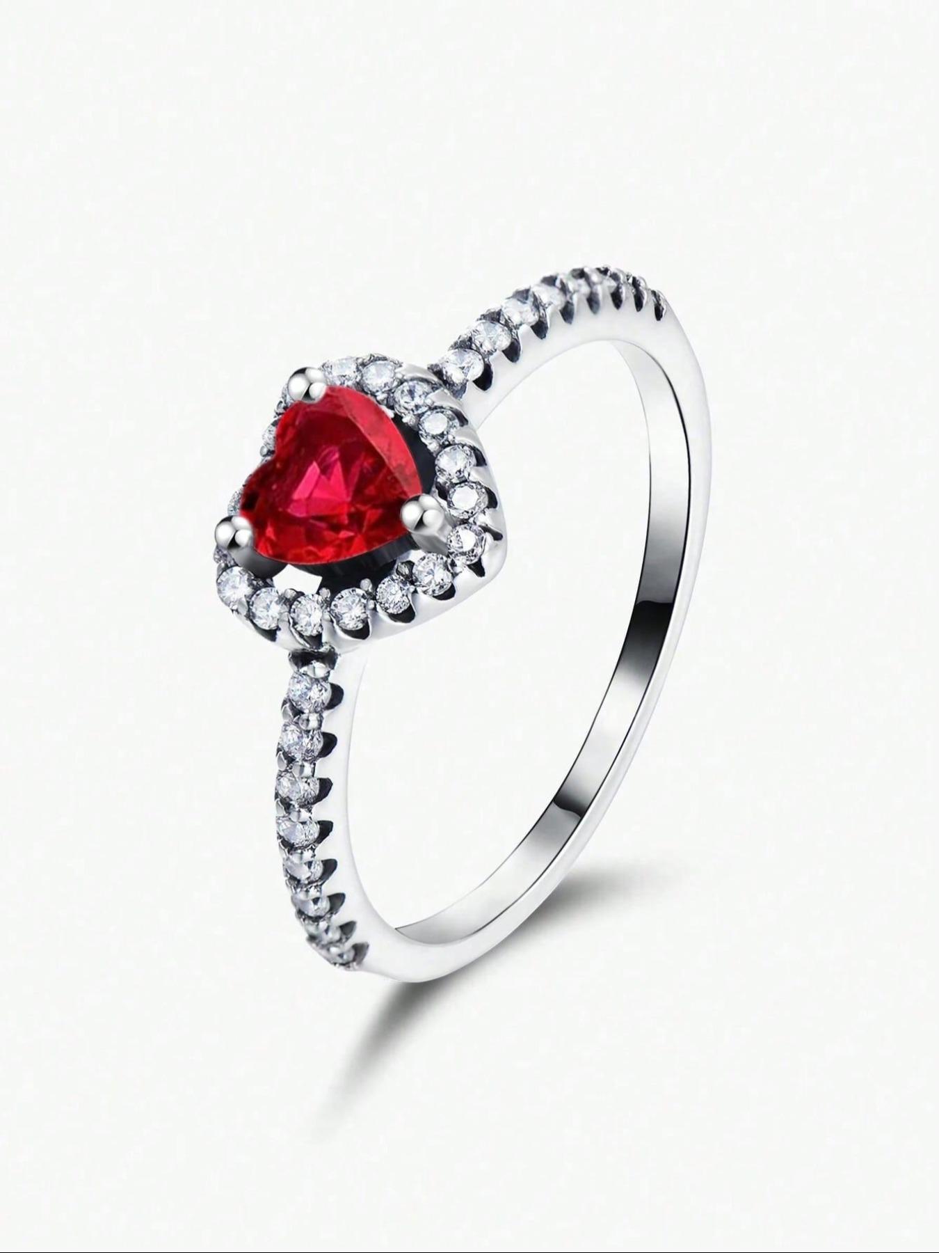 1 PC Elegant Zircon-encrusted Heart-shaped Zircon Ring for Women Fashion Jewelry for Festival Party Daily Clothing Decor Trendy Exquisite Wedding Engagement Promise Ring Ladies Anniversary Party Birthday Valentine's Day Festival Gift for Girlfriend