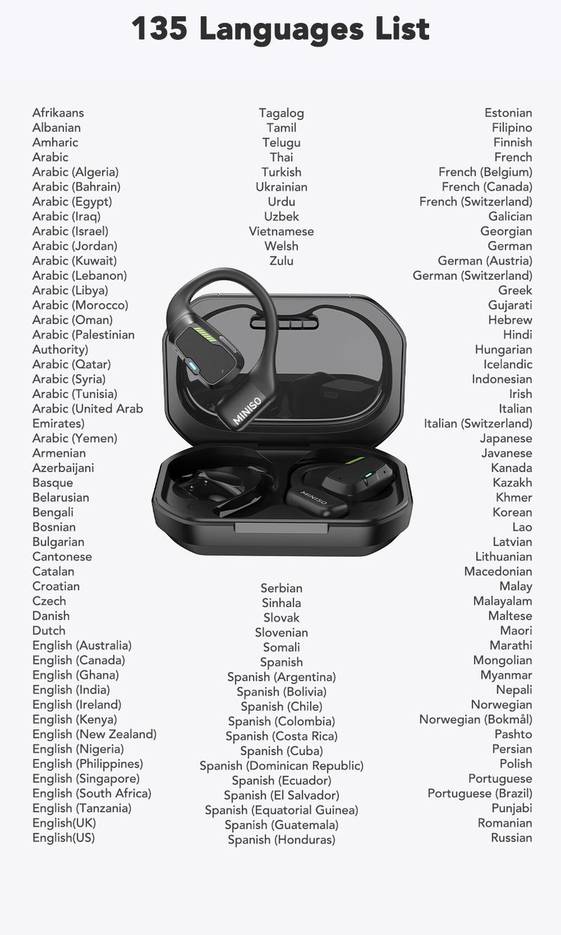 MINISO M98 Support 134 Language with Traslate APP Translator Earbuds Real-time Translation  Full Color Display Touch Translation Earbuds Real Time for iPhone and Android Headphones Translating  for Travel Business game