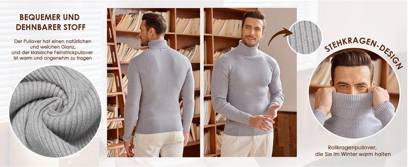 COOFANDY Mens Ribbed Slim Fit Knitted Pullover Casual Turtleneck Sweater Basic Classic Warm Soft Long Sleeve Outdoor Wear Slim Fit Knitted Turtleneck Sweater