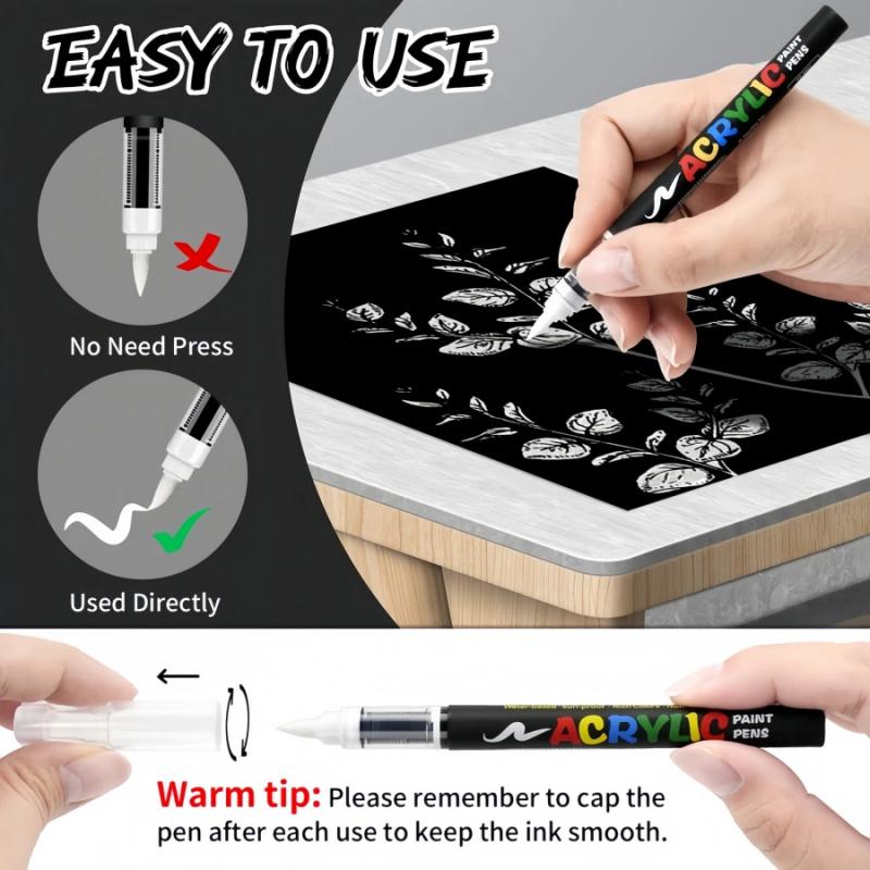 Acrylic Paint Pens Black and White, Automatic Ink Control System,Soft Brush Tip Markers,for Canvas, Rock, Wood, Stone, Glass, Ceramic, Fabric Painting, DIY Crafts, Art Marker Set