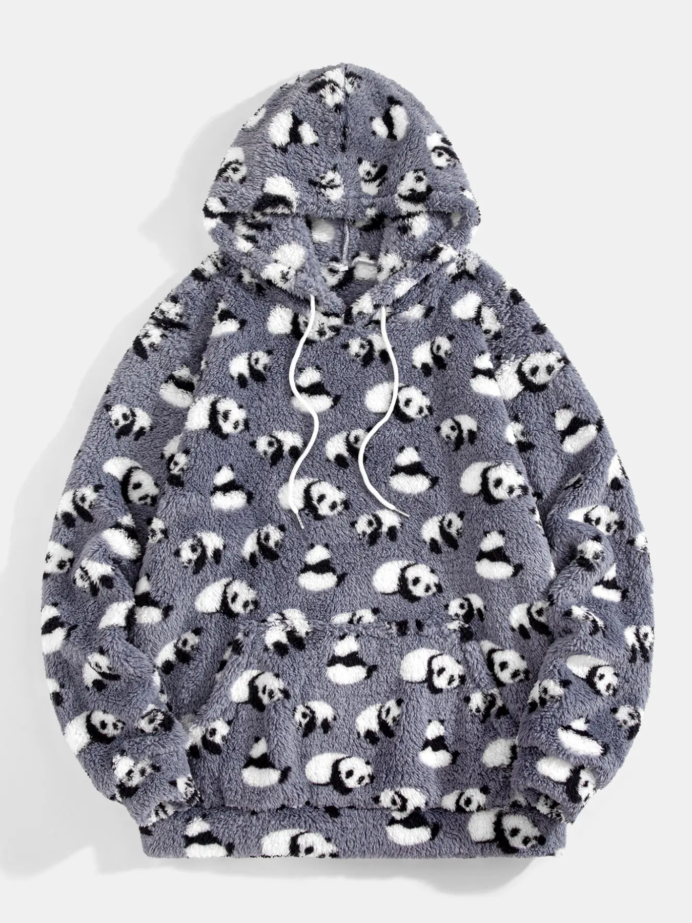 Cute Panda Print Fluffy Hoodie for Men, Warm Fuzzy Plush Pullover Sweatshirt, Loose Casual Top, Ideal for Home Relax, Daily Wear, Winter Style