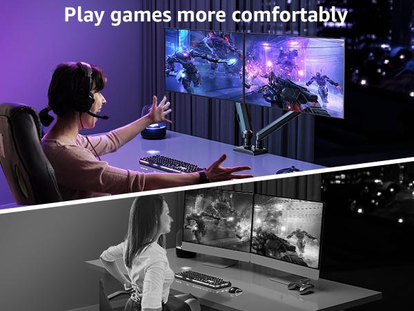 MOUNTUP Dual Monitor Stand fits up to 32 inch, Dual Monitor Desk Mount Height Adjustable, Monitor Arms for 2 Monitors, Home Office VESA Mounts, Freelift Black