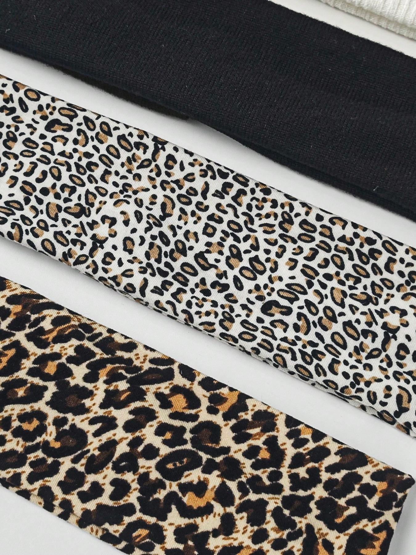 5pcs Versatile Satin Leopard Print Headbands, Women Everyday Hair Accessories Turban Headband Sweatband, Hairband Elastic Headbands