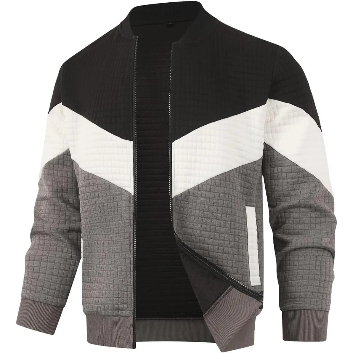 Men's Zippered Cardigan Jacket Casual Stand Collar Varsity Coat Lightweight Bomber Jackets