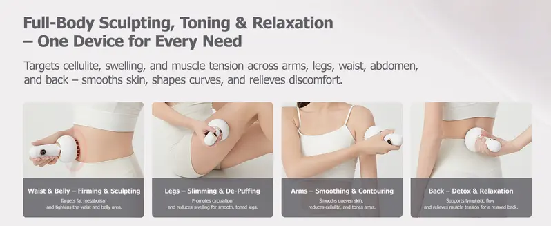 Product Introduction of Handheld Body Massager for Legs & Belly - Lymphatic Drainage & Anti Cellulite Tool with Heat, Vibration - Electric Sculpting Machine Reduces Stretch Marks + Cellulite White Detox Gift 5