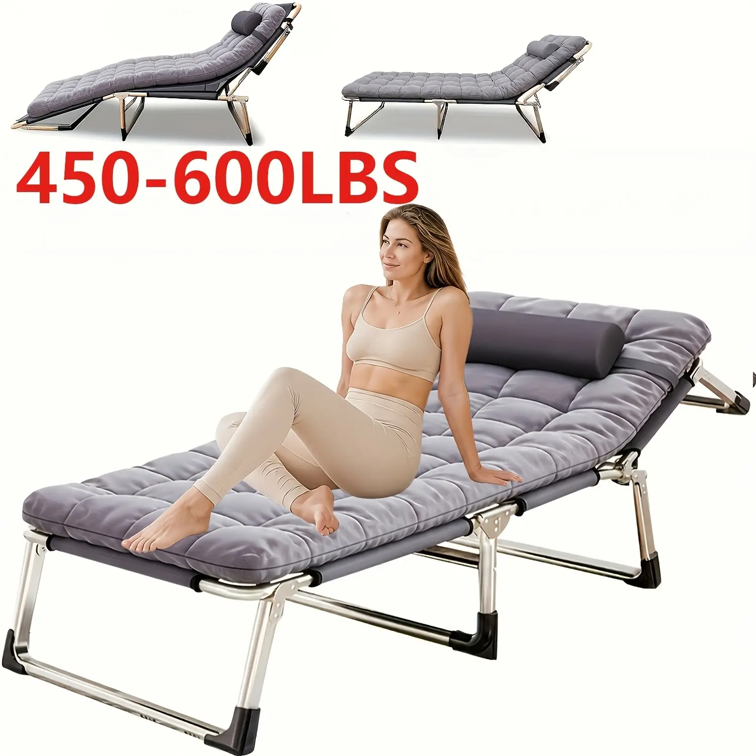 8-Foot/10-Foot Stand 70.4-Inch/74-Inch 450/500/550/600LBS Heavy-Duty Folding Bed, Camping Bed with Flip-Up Mattress (Mattress Included), Portable Guest Bed for Teenagers, Adults, Travel, Garden, Balcony, Camping