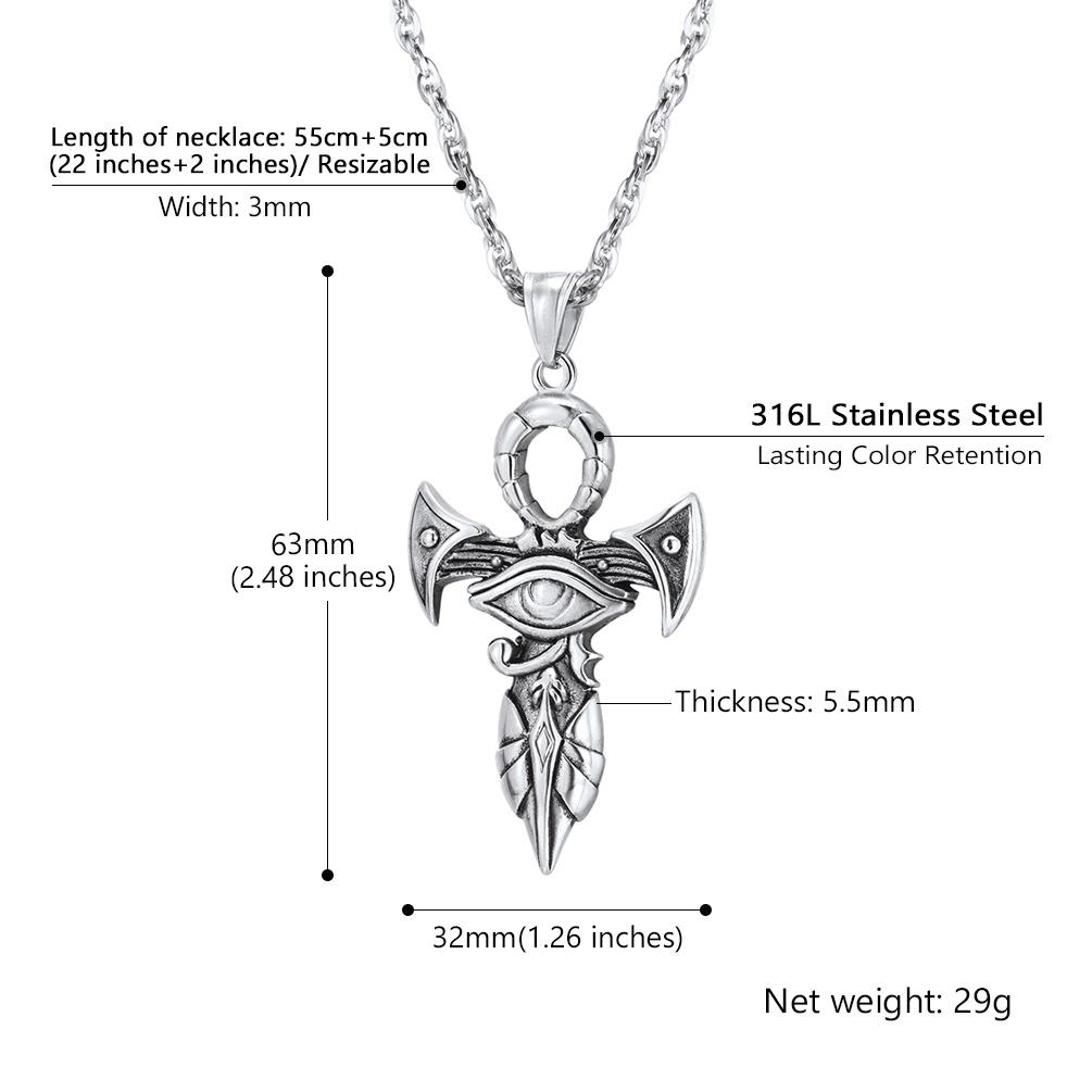U7 Egyptian Eye of Horus Necklace Ankh Cross Pendant Necklace Eye Protection Amulet Necklace For Men Women