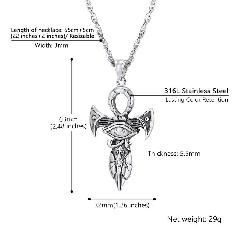 U7 Egyptian Eye of Horus Necklace Ankh Cross Pendant Necklace Eye Protection Amulet Necklace For Men Women