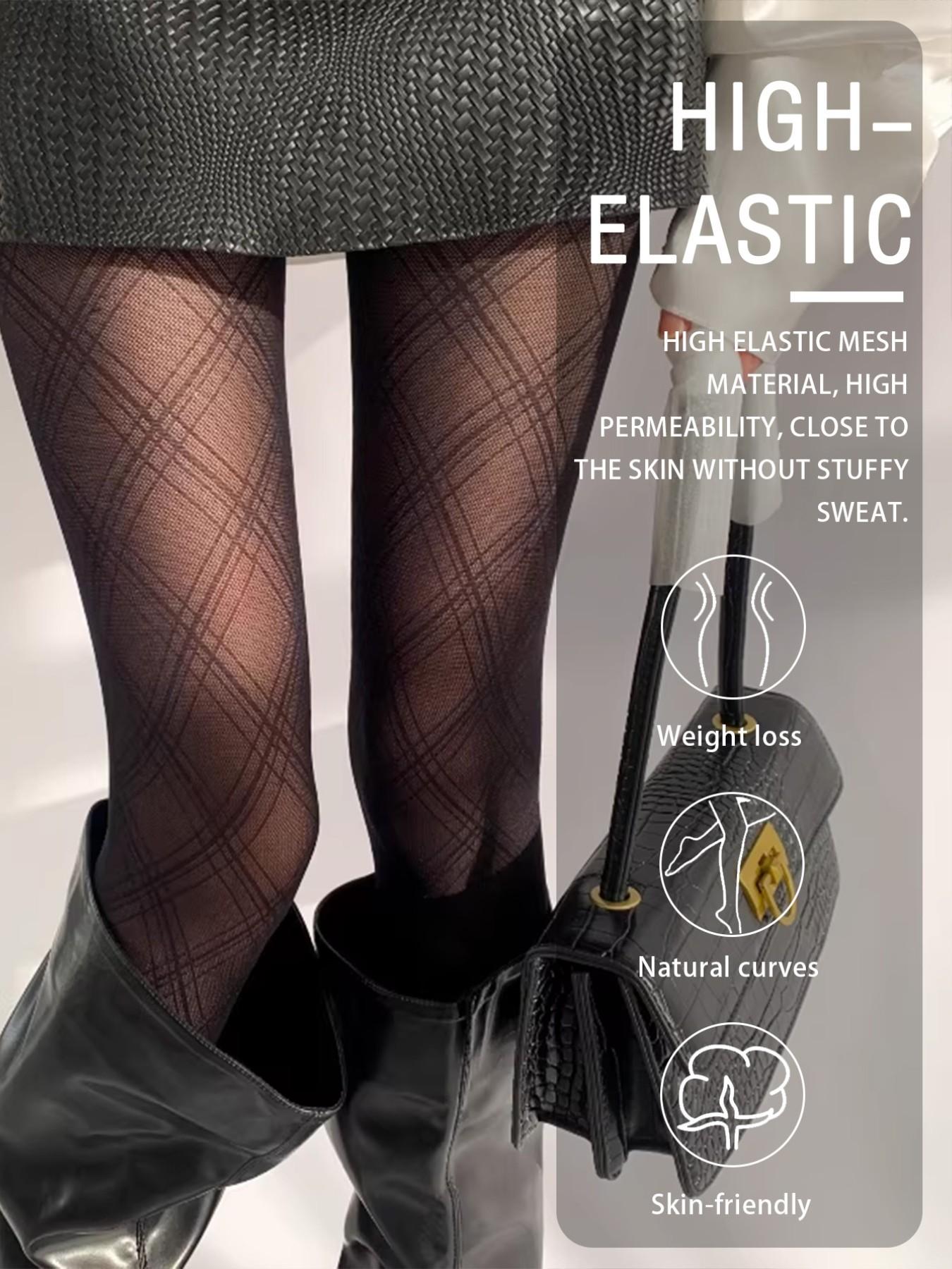 Vintage Plaid Silk Pantyhose, High Waist Slim-Fitting, Fashionable All Seasons Wear, Women's Leggings