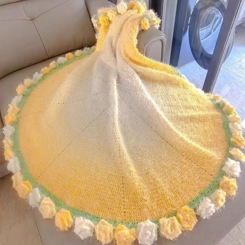 Hand Woven Knitted Tapestry Girls Women Crochet Rose Blanket Flower Bouquet Blanket New Year Birthday Valentine's Day Gifts