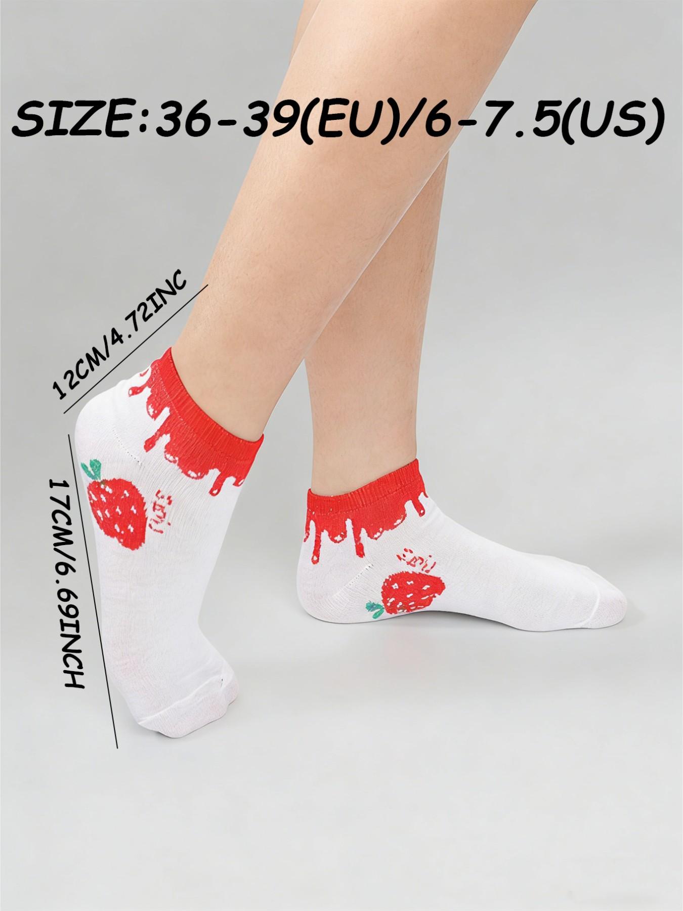 5 Pairs Random Strawberry Heart Series Girl Short Socks, Cute and Trendy Design, Perfect for Daily Wear, Comfortable and Stylish